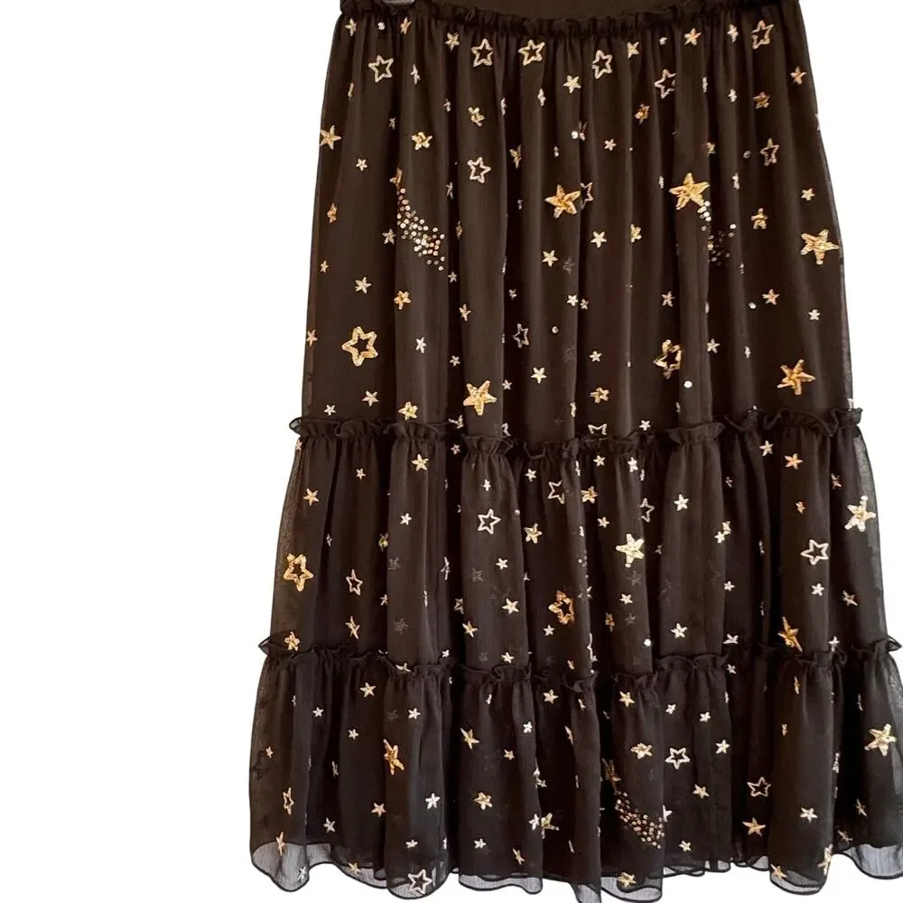 Kate Spade Madison Ave Collection Black Star Tulle Skirt Women’s Size 4 boho